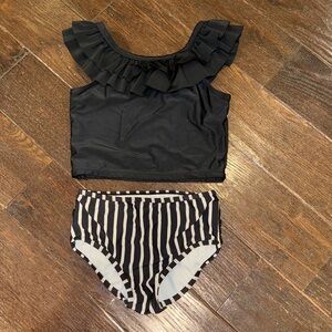 Ruffle Butts Black and White Tankini with striped bottom 10